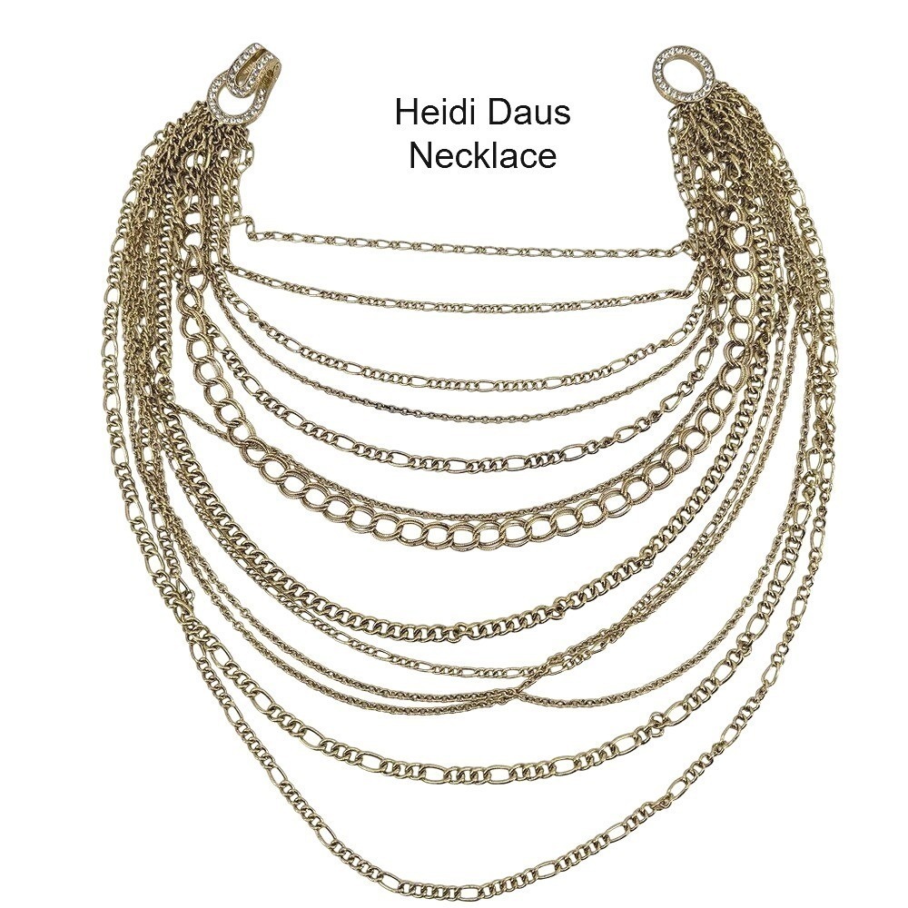 Heidi Daus Layered Waterfall Necklace Gold Tone Crystal Accent Statement Vintage